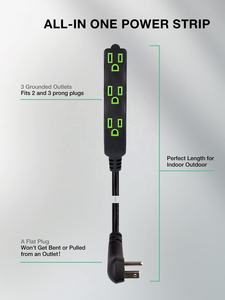 リンシェン 熱販売 家庭用オフィス必需品 ETL認証 ウォールハガー フラットヘッド 3口コンセント スプリッター 電源延長コード - Product Image 3