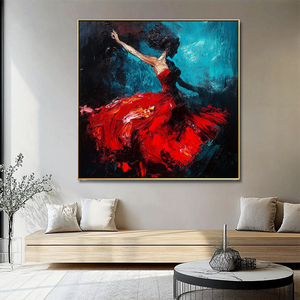 Décoration d'intérieur, peinture à l'huile sur toile faite à la main, moderne, femme en robe rouge espagnole, danseuse de <span class=keywords><strong>flamenco</strong></span>, art mural - Product Image 2