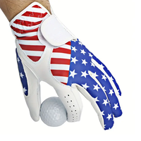 Guante de Golf Profesional de Piel de Cabretta con Bandera de EE. UU., para Mano Izquierda, Impermeable, Color Blanco Perla, Cierre de Velcro Personalizado, Precio de Fábrica