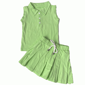 Ensemble 2 pièces T-shirt et jupe plissée en coton pour enfants, <span class=keywords><strong>tenue</strong></span> décontractée sans manches pour tout-petits, idéal pour la rentrée scolaire - Product Image 5