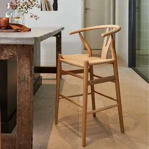 ผู้ผลิต Hans Wegner Barhocker Ash เก้าอี้เคาน์เตอร์ไม้เนื้อแข็ง เก้าอี้กาแฟวอลนัท Wishbone Bar เก้าอี้สูง