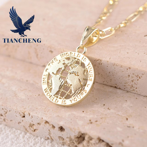 <span class=keywords><strong>Collana</strong></span> con Ciondolo Globo Placcato Oro 14k per Uomo, Design Circolare 'Il Mondo è Tuo', Gioiello Minimalista - Product Image 1