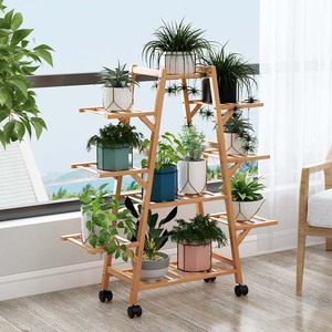Multi Tiered Flower Stand Wooden Freestanding Indoor Outdoor Balcony <b>Plant</b> Rack With Wheels For Pothos Succulents Living Room - Product Image 1