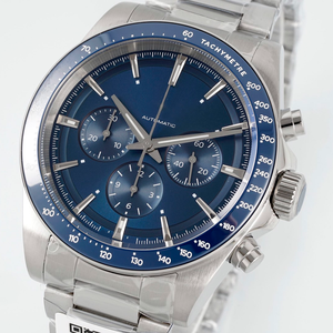 นาฬิกาสปอร์ตสไตล์ 835 รุ่น Three-eye Chronograph Automatic Watch R71 สำหรับผู้ชาย พร้อม Tachymeter ตัวเรือนสแตนเลสสตีล ขอบหน้าปัดสีน้ำเงิน สายนาฬิกาแบบ Bracelet - Product Image 5