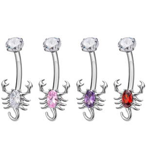 Piercing de Ombligo de Titanio G23 14G con Incrustaciones de Circonita Grande, Anillo para Ombligo de 10 mm de Largo con Cristal de Escorpión, Chapado en PVD, Joyería para Mujer - Product Image 1