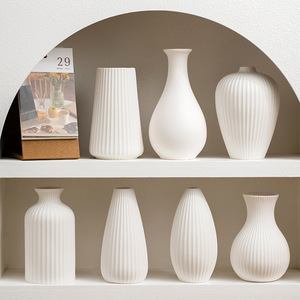 White Modern Minimalist Ceramic Vase With Lined Design for Living Room Dining Table Dried <b>Flower</b> <b>Display</b> Home Decor - Product Image 4