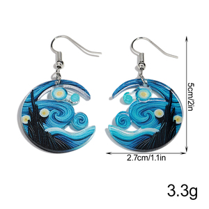 Venta caliente diseñador de arte creativo Van Gogh Luna noche gato negro Castillo Horror Halloween fiesta joyería acrílico gota pendientes - Product Image 6