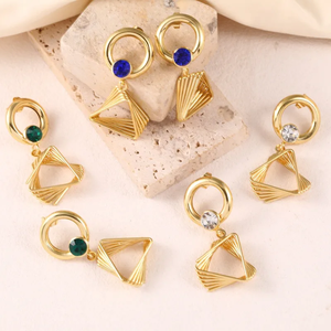 Boucles d'oreilles géométriques élégantes en acier inoxydable 304 plaqué or 18 carats, bijoux d'oreille élégants, adaptées au port quotidien des femmes, décontractées - Product Image 2