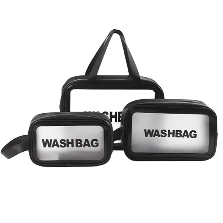 Hot sell Custom Logo Travel Transparent Vinyl Waterproof Beach Zipper Zipper Cosmetic Bag Pouch With Handle