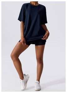 100% sportiva in cotone manica corta in bianco Logo personalizzato <span class=keywords><strong>Basic</strong></span> ampio allenamento girocollo semplice t-shirt Over size da <span class=keywords><strong>donna</strong></span> - Product Image 6