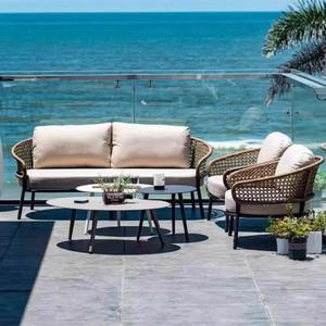 Ensemble de canapés en rotin d'extérieur, structure en aluminium, mobilier de jardin imperméable, style nordique, pour balcon, villa, cour. - Product Image 1