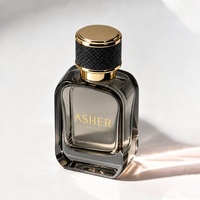 Flacon de parfum en verre à coins arrondis de 50 ml avec logo personnalisé, bouchon doré matelassé, base épaisse, conteneur de parfum vide avec boîte cadeau noire