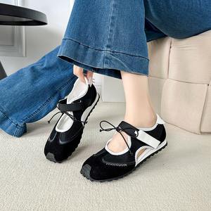 2026 Summer New <b>Soft</b> Leather Flat Toe Open Back Velcro Strap Retro Versatile Mary Jane <b>Shoes</b> Ballet <b>Shoes</b> for Women - Product Image 3