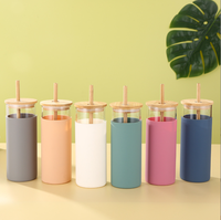 Gobelet en verre borosilicate de 20 oz avec paille, manchon de protection en silicone, couvercle en bambou sans BPA, compatible lave-vaisselle, réutilisable, logo personnalisé