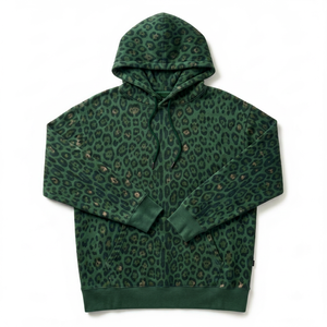 Green <b>Leopard</b> <b>Print</b> Digital Printed 100% Cotton Oversized Men's Pullover <b>Hoodie</b> Vintage Washed Streetwear - Product Image 1