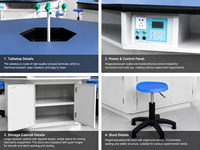 Muebles de laboratorio de acero SEFA8M al por mayor, mesa de laboratorio hexagonal escolar con grifo de agua de 6 vías, fregadero y panel de alimentación