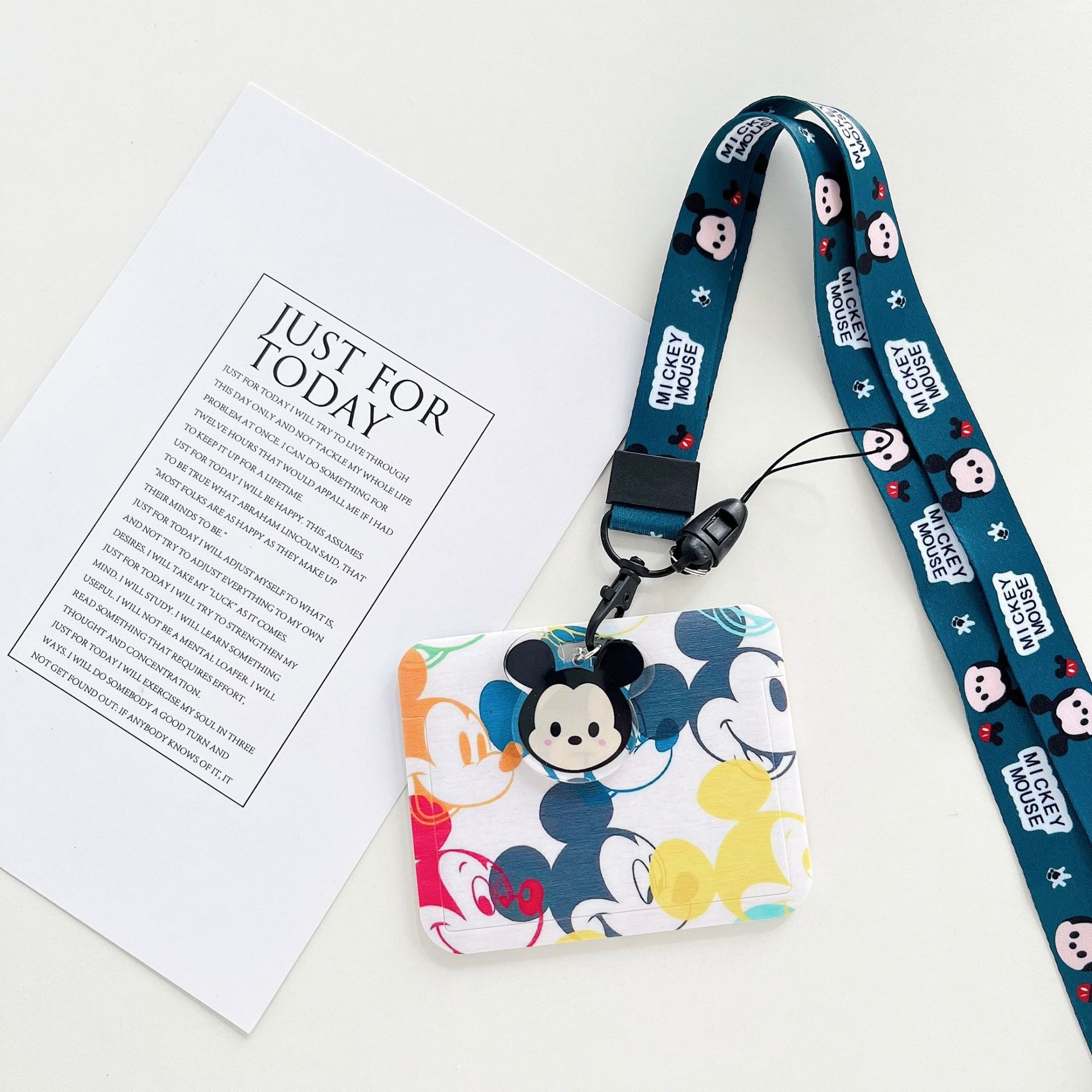 Horizontal Student ID Badge Plastic Card Holder Cute Cartoon Mickey Minnie Bear Card Cover Anti-Lost Lanyard Kid Gift Card Case Image 5
