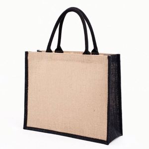 Bolsa de Yute Personalizada con Logotipo, Ecológica, para Regalos Publicitarios, con Costuras de Color, Bolsa de Compras de Yute en Blanco - Product Image 5