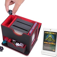 Boîte de rangement en cuir PU personnalisée pour jeux de société et cartes à collectionner, avec tiroir et plateau à dés, présentoir à fenêtre pour TCG Commander Pokemon Yu-Gi-Oh