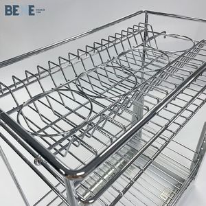 Organisateur de meuble sous évier coulissant en fil de fer chromé avec porte-bouteilles moderne de 350 mm pour cuisine, accessoires de tiroir de cuisine - Product Image 1