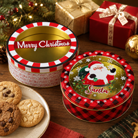 Boîte à biscuits ronde de Noël avec couvercle transparent, boîte de rangement en métal de qualité alimentaire, emballage cadeau pour biscuits et bonbons de Noël