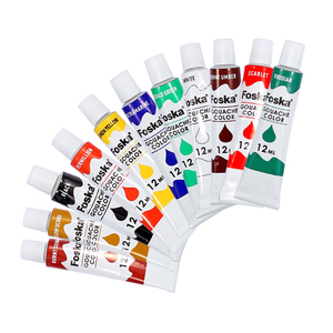 Foska soigneusement conçu et tubes <span class=keywords><strong>de</strong></span> <span class=keywords><strong>gouache</strong></span> <span class=keywords><strong>de</strong></span> 12ml emballés Kit <span class=keywords><strong>de</strong></span> démarrage <span class=keywords><strong>de</strong></span> peinture pour la peinture à l'aquarelle avec 12 couleurs vives - Product Image 1