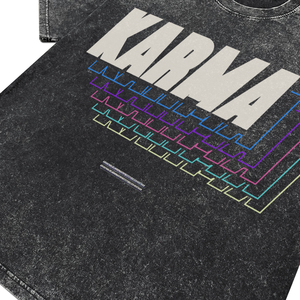 T-shirt vintage pour homme de haute qualité, en coton, à manches courtes, effet délavé, imprimé lettres multicolores Karma, col rond, coupe oversize, style streetwear - Product Image 3
