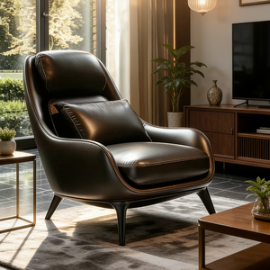 Sillón <span class=keywords><strong>de</strong></span> Cuero Genuino <span class=keywords><strong>de</strong></span> Lujo Moderno, Sillón Reclinable Ergonómico, Mueble <span class=keywords><strong>de</strong></span> Estilo Mid-Century para Sala <span class=keywords><strong>de</strong></span> Estar u Oficina - Product Image 2
