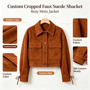 Veste personnalisée pour <span class=keywords><strong>femme</strong></span>, style vintage, en faux daim, avec poches à rabat, manteau court, style bohème, vêtements d'extérieur utilitaires pour le début de l'automne, OEM ODM Sehe Fashion - Product Image 5