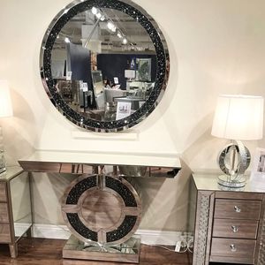 Wholesale Living Room <strong>Console</strong> Furniture <strong>Black</strong> Crystal Round Mirrored <strong>Console</strong> Table - Product Image 5