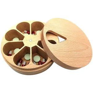 bamboo wooden 7 days weekly supply capsule tablet container medicine case pocket storage case travel pill box pill dispensing