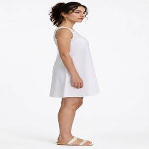 <b>White</b> Sleeveless Lace Neckline Formal Solid Natural Waist A-Line Knee-Length Summer <b>Dress</b> with Pockets for Girls - Product Image 1