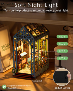 Puzzle 3D en bois Booknoook avec lumière, kit de modèle DIY découpé au laser pour étagère, décoration intérieure, cadeau, jardin de fleurs, éducatif - Product Image 5