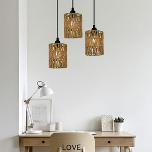 Paper <b>Rope</b> Pendant Lamp Shade Cylinder Multicolor Handmade Woven Eco Friendly <b>Lighting</b> Decoration - Product Image 3
