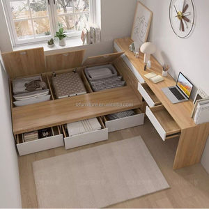 High Quality Studio Apartment Bedroom Furniture Low Cost Wooden Tatami <b>Bed</b> <b>with</b> Built-in Desk & <b>Storage</b> - Product Image 5