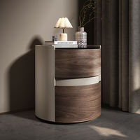 Table de chevet cylindrique italienne style Normcore avec tiroirs en noyer courbés, plateau en pierre frittée, table de chevet de luxe, meuble tambour en bois massif
