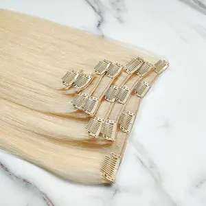 100% Russian Human Remy Clip On Hair Extensions Wholesale Natural Seamless Indian Clip In Hair Extension