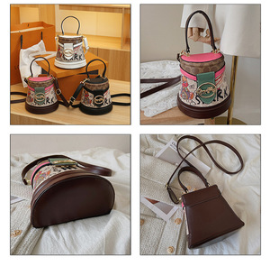 Tas Trendi Laris 2026 untuk Wanita, Tas Selempang Kulit PU Motif Beruang Kecil dengan Grafiti, Tas Bucket untuk Wanita - Product Image 4