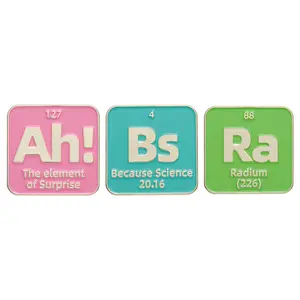 Stock Chemical Element Metal Brooch Custom Bs Ra Ah! Soft Enamel Pins Lapel Badges Science Great Women Scientist Curie Pins Gift