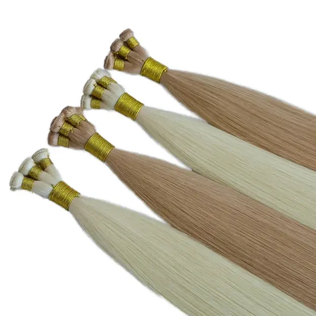 Neuzugang handgebundene doppelt eingezogene kutikula ausgerichtete natives Haarverlängerungen seidengleicher wellen-stil gefärbt und gebunden von Menschen