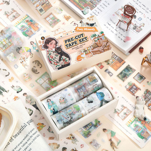 ชุดเทปวาชิ Simno 4 ม้วน ลายสาวหวาน สไตล์วินเทจ สำหรับตกแต่งสมุดบันทึก - Product Image 5
