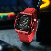 Nouvelle montre de sport SMAEL 8108 carrée, étanche 3 ATM, lumineuse, avec alarme et chronomètre, bracelet en silicone/plastique, unisexe