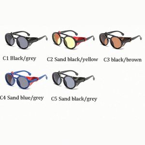 Gafas de Sol Redondas Vintage de Metal con Logotipo Personalizado al por Mayor 2021, Gafas de Sol Steampunk con Protección Lateral de Cuero y UV400 para Hombre - Product Image 3