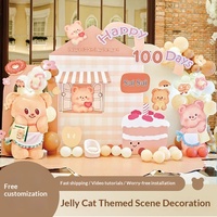 Kit de Décoration Scénique Tout-en-un Jellycat Cartoon Tabletop KT Board Balloon Set avec Toile de Fond Imprimée Numérique pour Cérémonie du 1er Anniversaire de Bébé