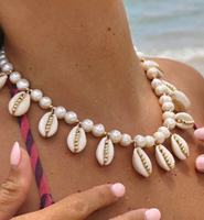 Boho Style Naturel Turquoise Or Perles Perlé Shell Collier Femmes À La Mode Shell Perle Ras Du Cou Vacances Océan Mer Bijoux
