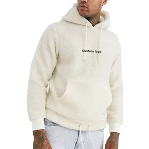 Winter polar fleece plain white hoodies men custom printing logo oversized pullover men's hoodies