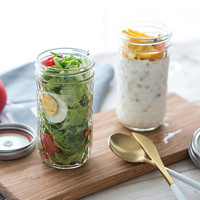 Bouteille en verre transparente à large ouverture avec couvercle, pour miel, confiture, cornichons, caviar, 8 oz et 16 oz, vente en gros d'usine