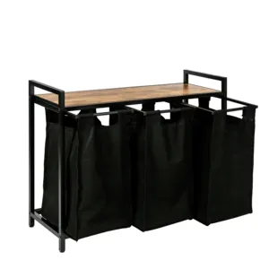 3-Compartment Laundry Hamper Pull-Out And Removable Laundry Bags Laundry Sorter Shelf Metal Frame