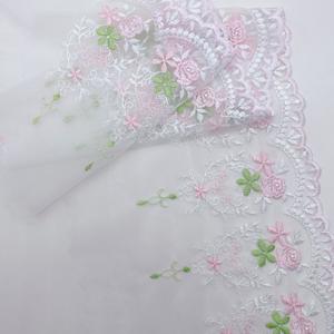 Pita Renda Bordir Bunga RYL, Tulle <span class=keywords><strong>Mesh</strong></span>, Warna Pink Hijau untuk Menjahit - Product Image 5