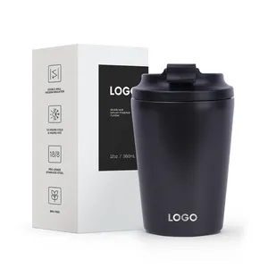 Tasse à café de 12oz en acier inoxydable à double paroi avec isolation thermique logo personnalisé bouteille d'eau gobelet à café vente en gros